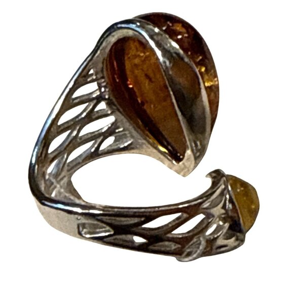 New Two Stone Baltic Amber Sterling Silver Adjustable Ring Unisex and Unique! - Picture 9 of 11